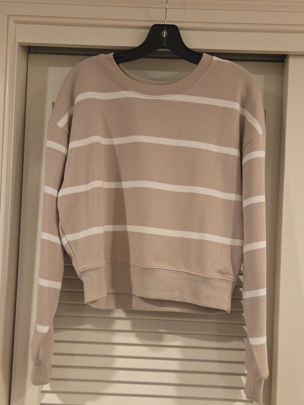 Jockey Beige and White Striped Crewneck Sweater EUC